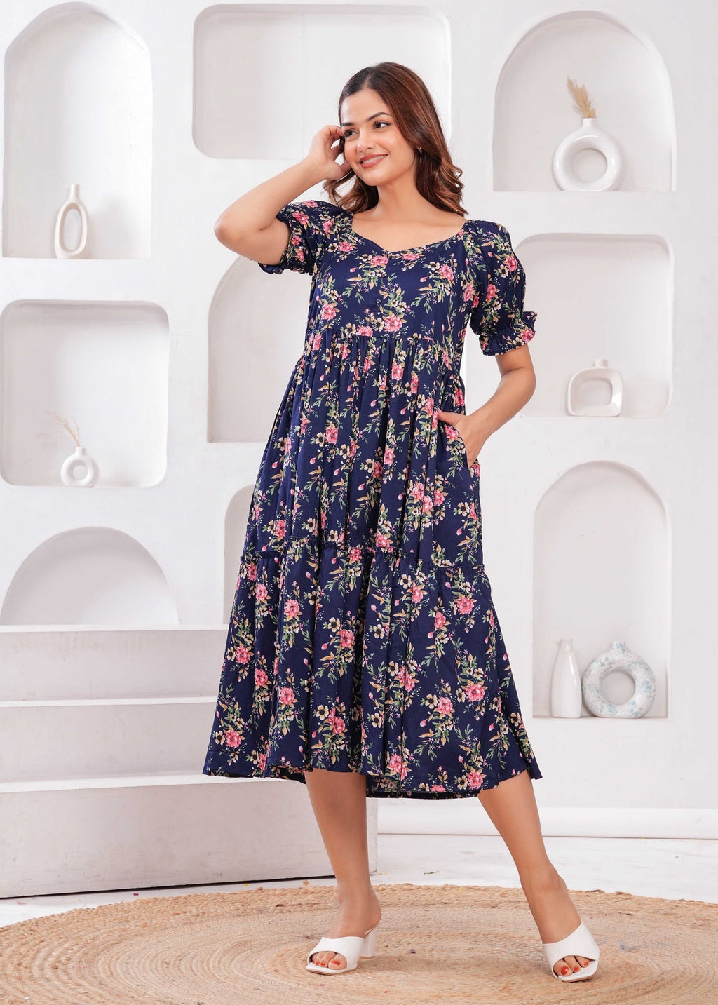 Navy Blue Floral printed  Dress