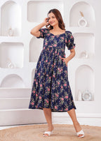 Navy Blue Floral printed  Dress