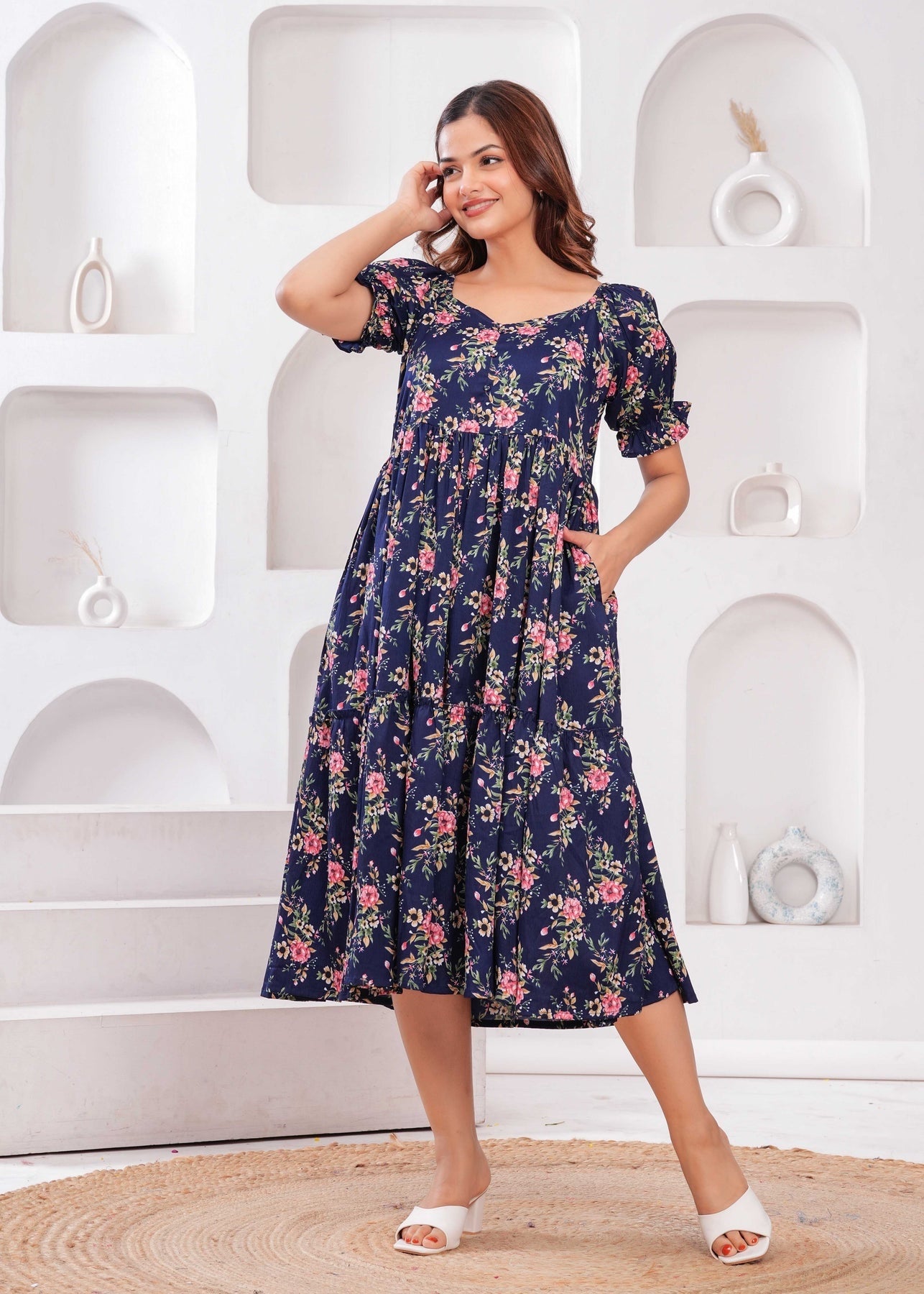 Navy Blue Floral printed  Dress