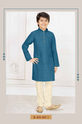 Rama Blue green Cotton Silk Kurta Pajama Set For Boys