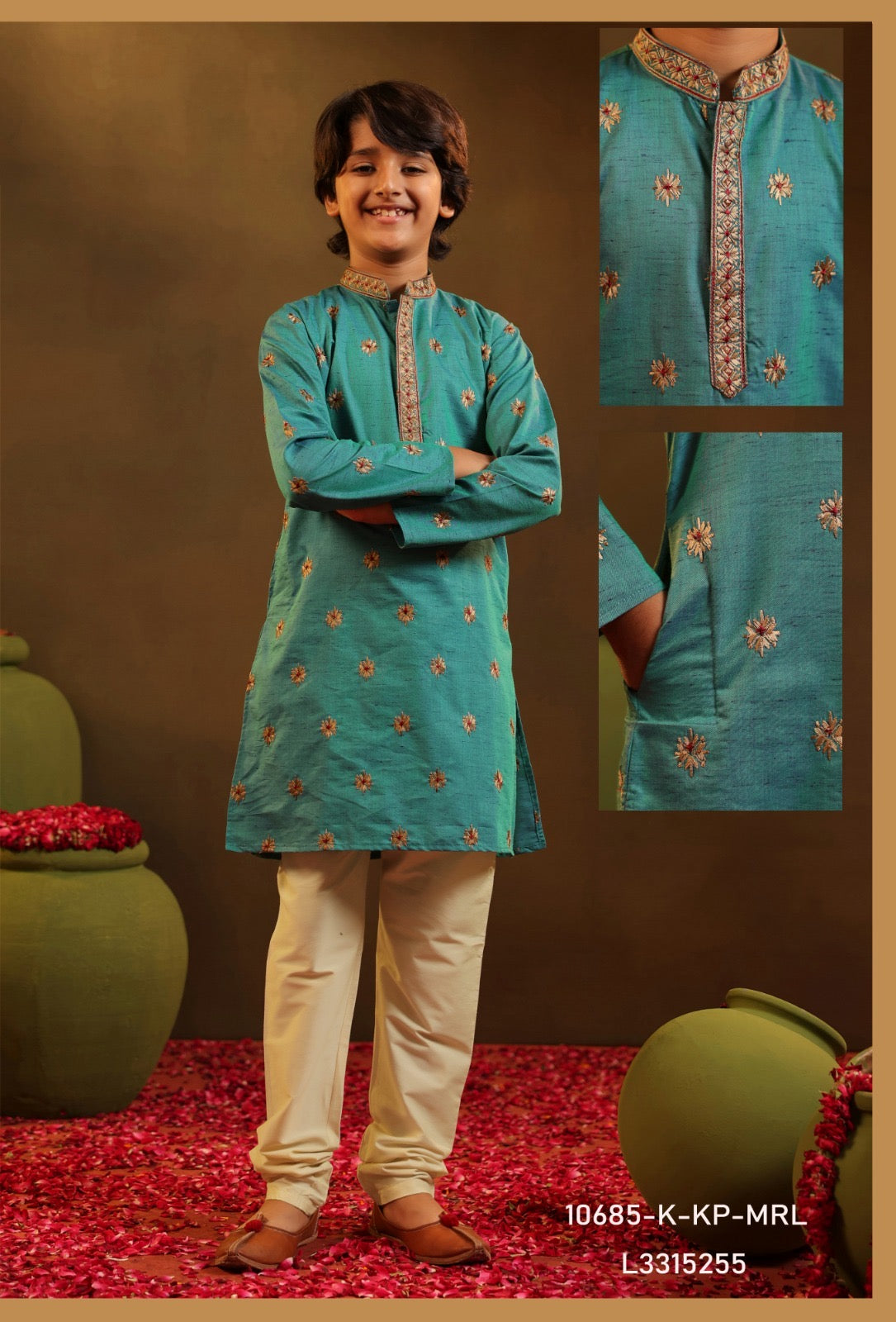 Silk  Embroidered Kurta Pajama Set For Boys