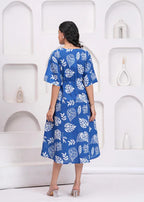 Blue tropical printed  Cotton Dress