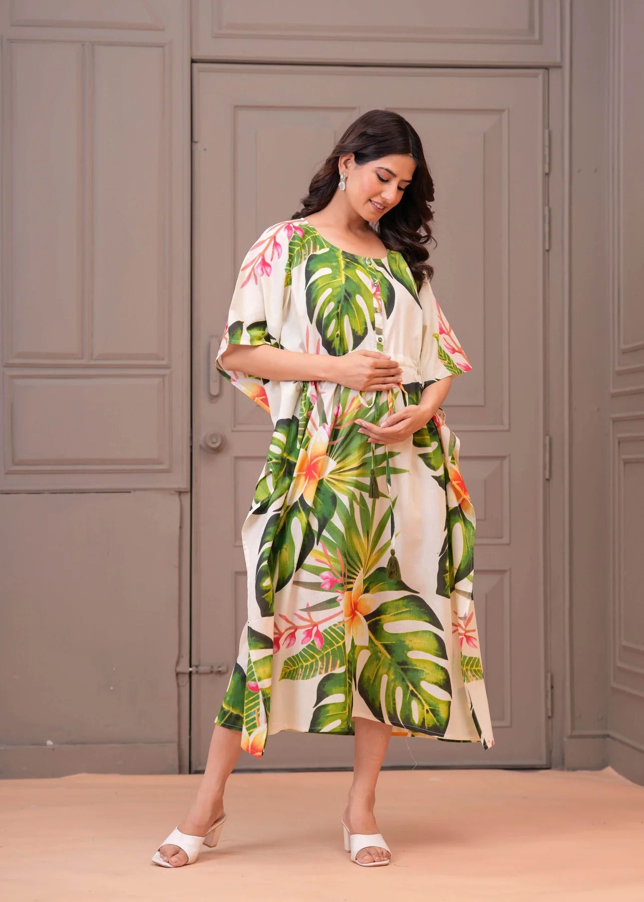 Multi tropical printed Kaftan Maternity Dress