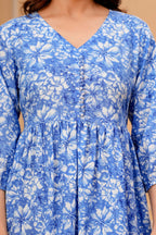 Blue Floral printed Cotton Dress