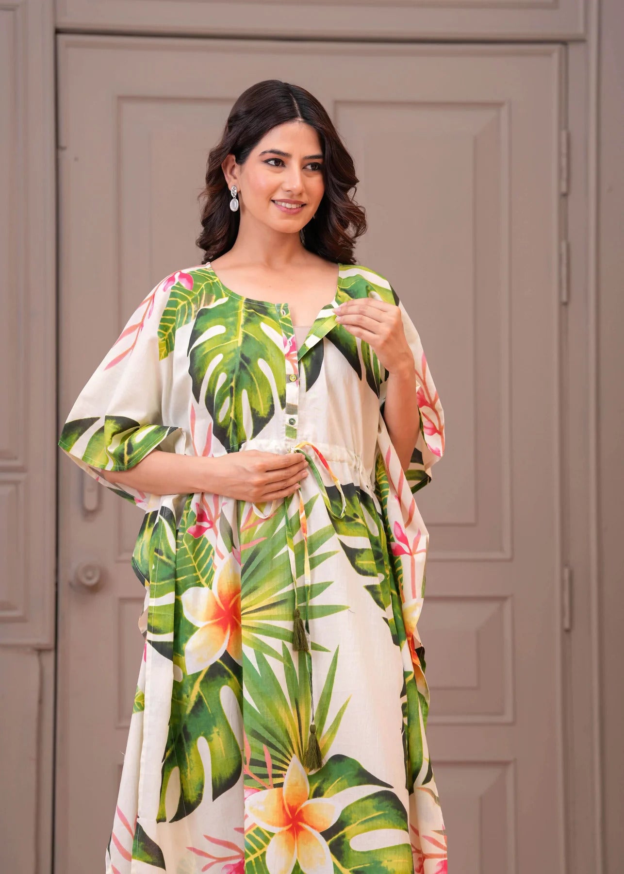 Multi tropical printed Kaftan Maternity Dress