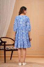 Blue Floral printed Cotton Dress