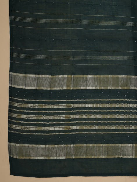 Solid Green Cotton Blend Zari Embroidered Kurti Pants Set with Dupatta