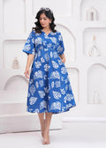 Blue tropical printed  Cotton Dress