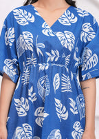 Blue tropical printed  Cotton Dress
