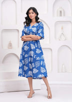 Blue tropical printed  Cotton Dress