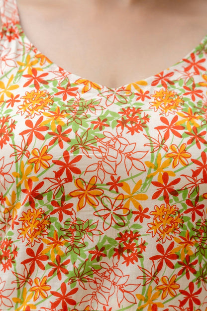 Multi Floral printed Pure Cotton Sleeveless Dress