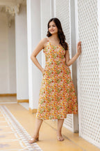 Multi Floral printed Pure Cotton Sleeveless Dress
