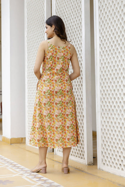 Multi Floral printed Pure Cotton Sleeveless Dress