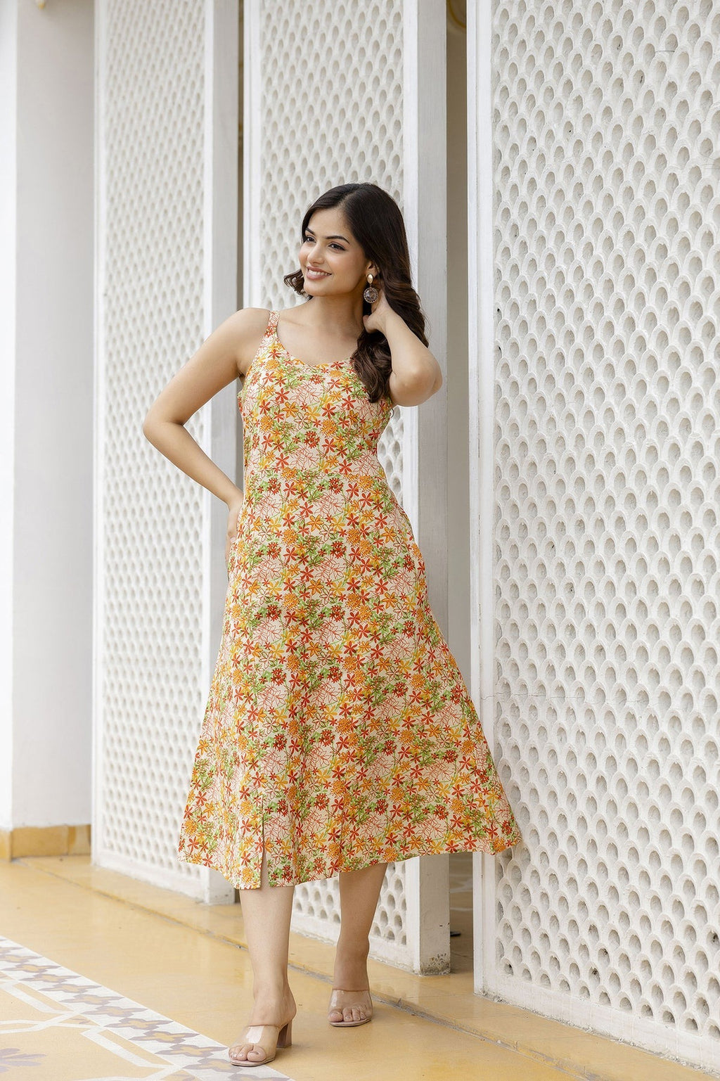 Multi Floral printed Pure Cotton Sleeveless Dress