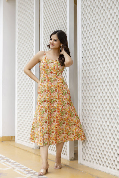 Multi Floral printed Pure Cotton Sleeveless Dress