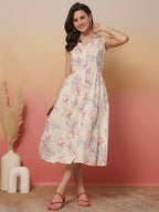 Floral printed Pure Cotton Sleeveless Dress
