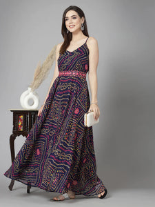 Georgette Bandhej printed Long Dress