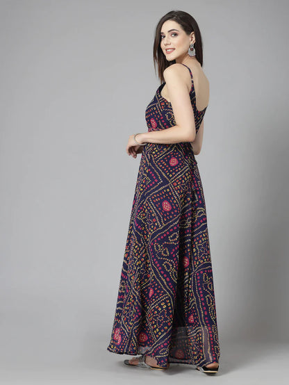 Georgette Bandhej printed Long Dress