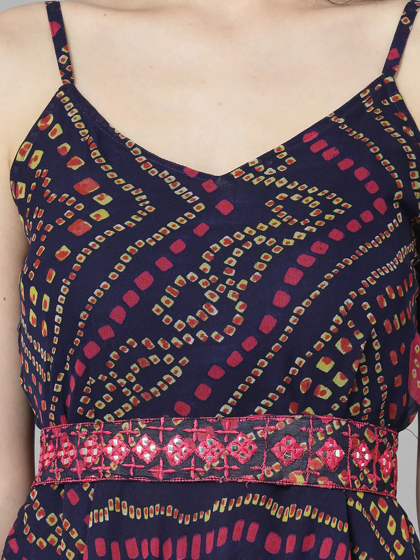 Georgette Bandhej printed Long Dress