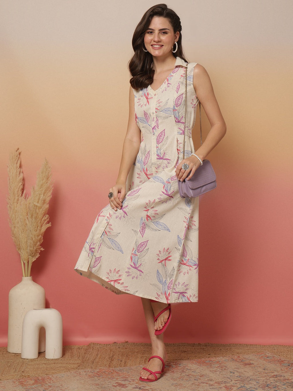 Floral printed Pure Cotton Sleeveless Dress