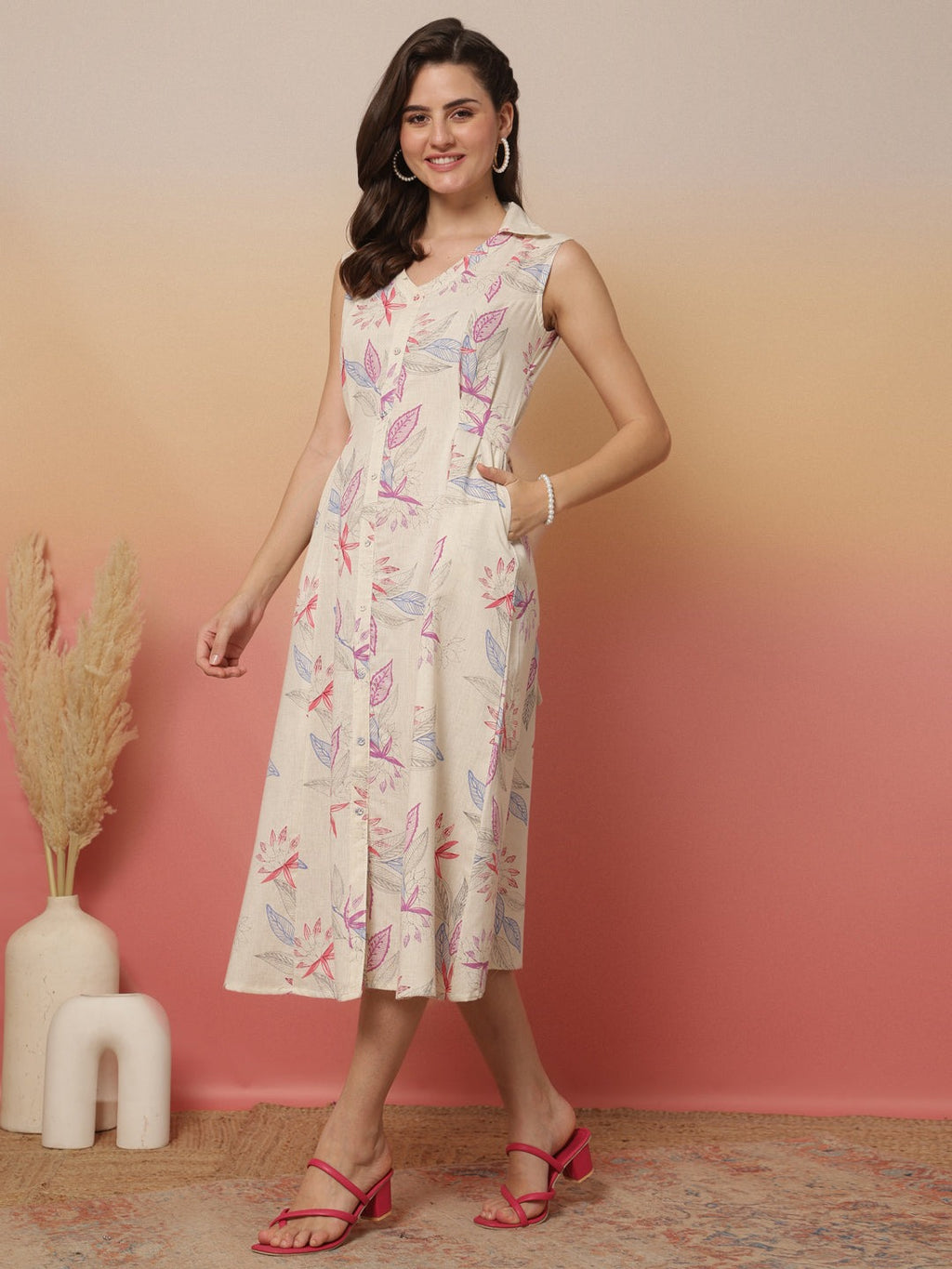Floral printed Pure Cotton Sleeveless Dress