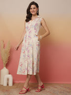 Floral printed Pure Cotton Sleeveless Dress