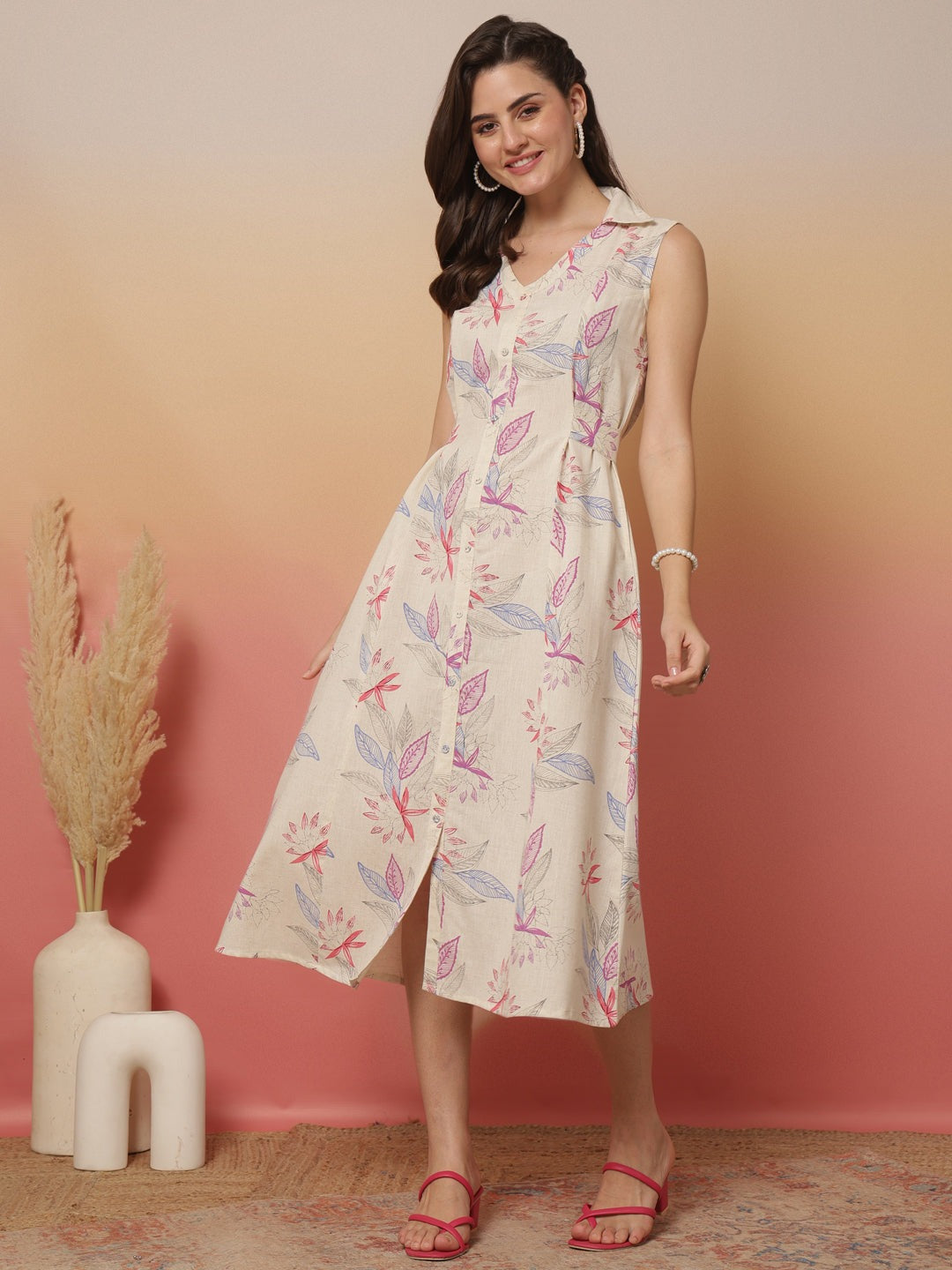 Floral printed Pure Cotton Sleeveless Dress