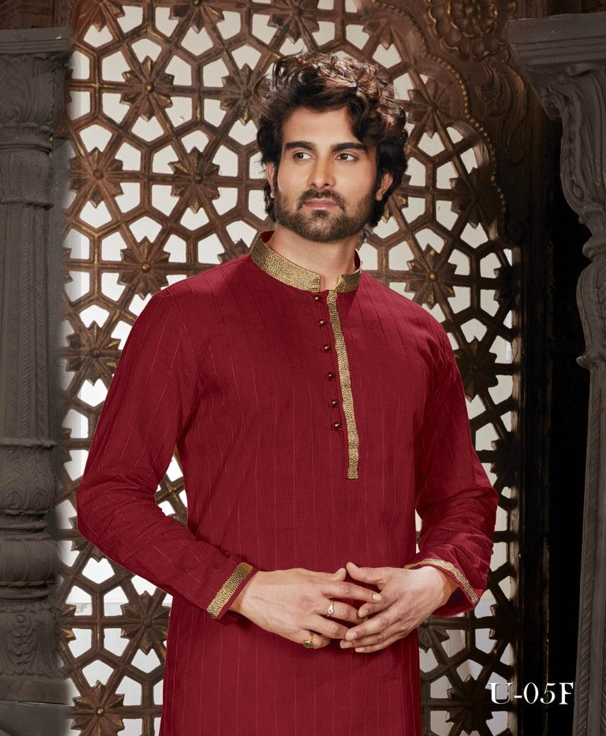 Solid Linen Silk  Men's Kurta Pajama Set