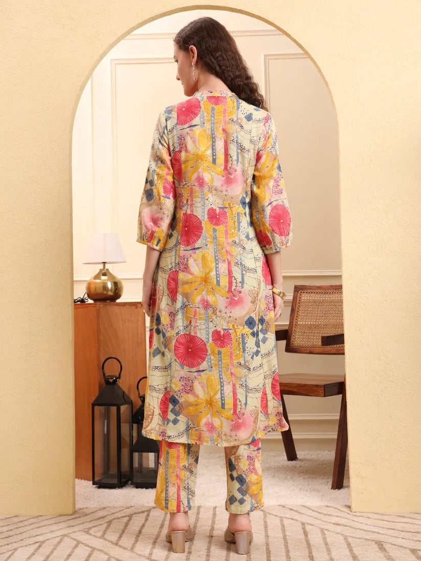 Multi Color Floral Printed Linen Cotton Co-Ord Set