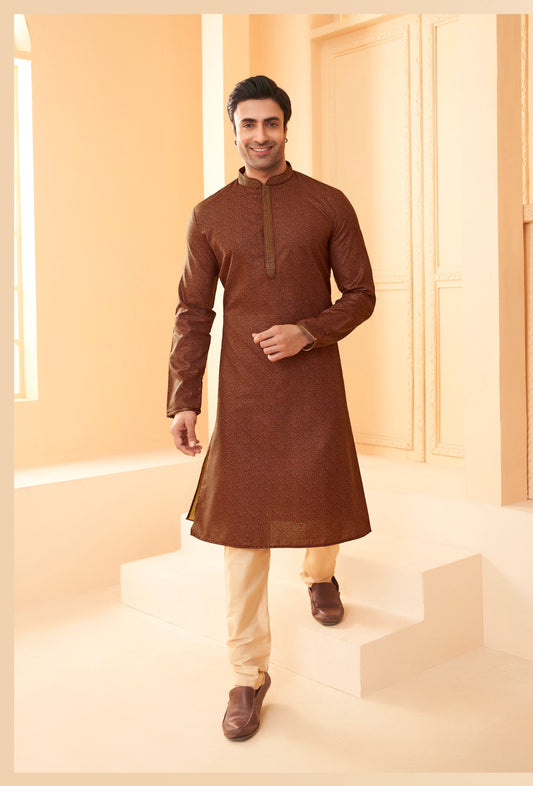 Deep Maroon Cotton Printed Kurta Set