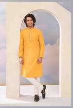 Cotton Silk  Men's Kurta  Set With Embroidery & Mirror work