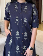 Navy Blue Printed Cotton Kurti Plazoo Set