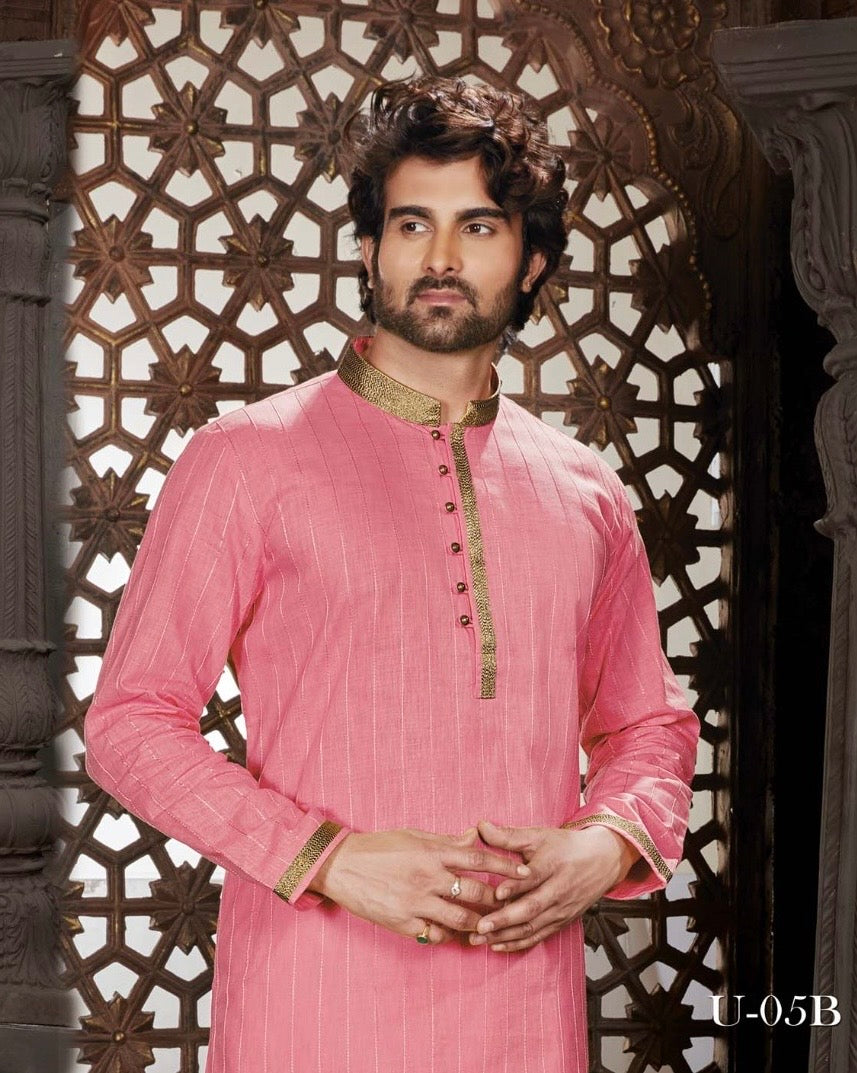 Solid Linen Silk  Men's Kurta Pajama Set