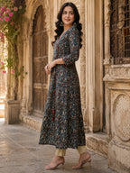 Navy blue printed cotton angrakha anarkali kurti top ( Top Only)