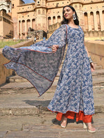 Load image into Gallery viewer, Blue Floral Printed Georgette Kurta Palazzo with Dupatta set
