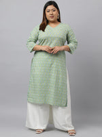 Load image into Gallery viewer, Green Pure Cotton Printed Kurti Top (Top Only)
