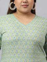Load image into Gallery viewer, Green Pure Cotton Printed Kurti Top (Top Only)
