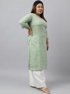Green Pure Cotton Printed Kurti Top (Top Only)