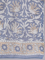 Load image into Gallery viewer, Grey &amp; White Floral Printed Pure Cotton Flared Kurti With Pants &amp; Dupatta
