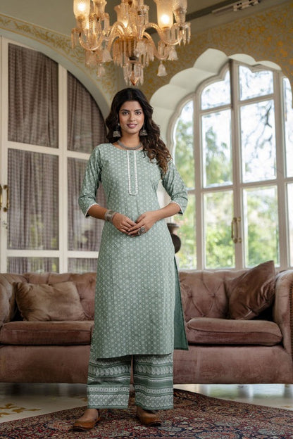 Green Pure Cotton Kurti Set