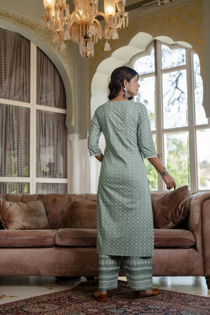 Green Pure Cotton Kurti Set