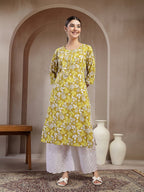Green Printed Cotton Kurti Top (Top Only)