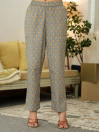 Grey & Yellow Pure Cotton Floral Printed Anarkali kurti set