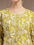 Green Printed Cotton Kurti Top (Top Only)