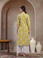 Green Printed Cotton Kurti Top (Top Only)