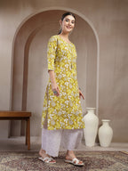 Green Printed Cotton Kurti Top (Top Only)