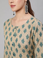 Load image into Gallery viewer, Beige &amp; Green Block Printed Kantha  Cotton Kurti With Pants Set
