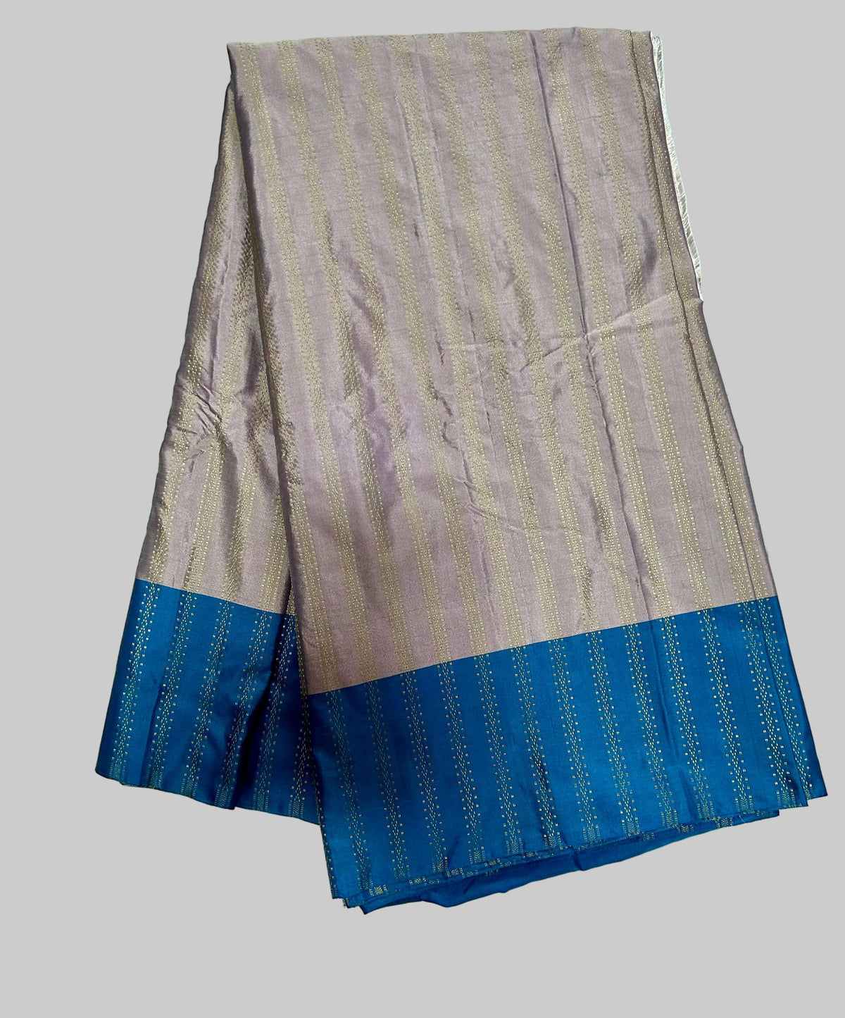 Striped Two toned Solid Semi Silk Saree With Contrast Border