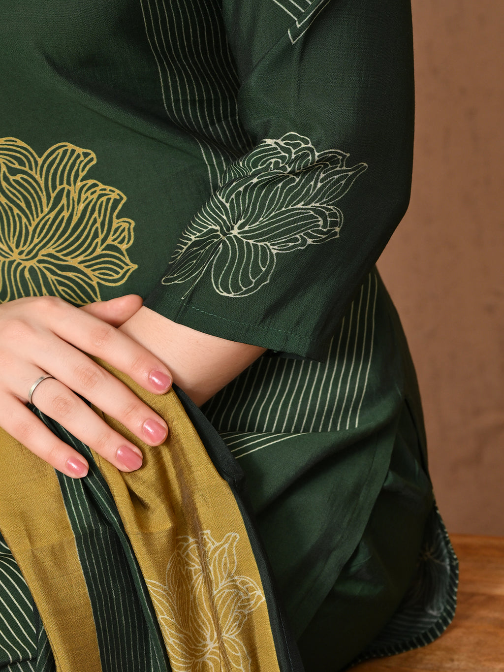 Digital printed green roman silk kurti palazzo with printed dupatta