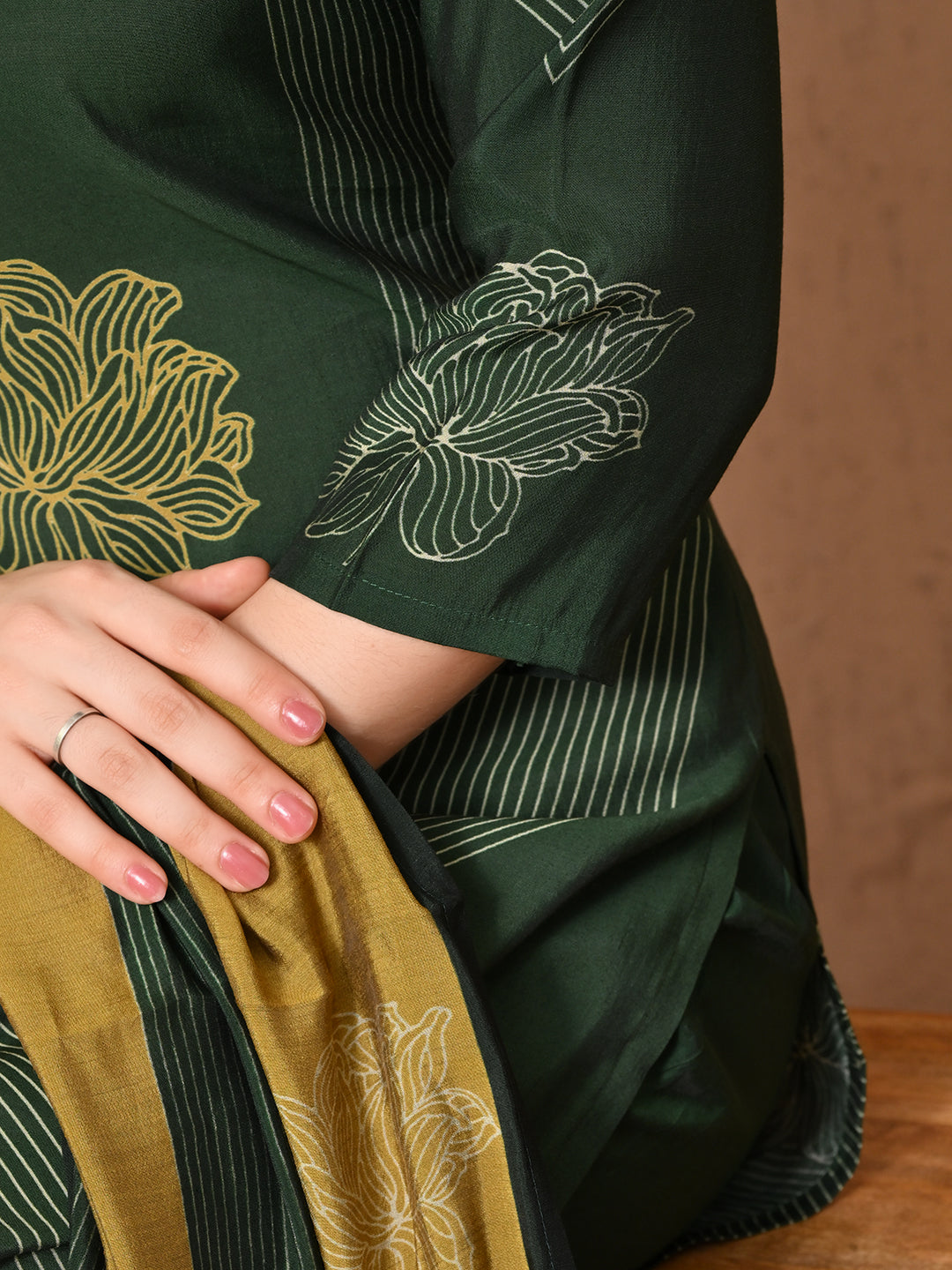 Digital printed green roman silk kurti palazzo with printed dupatta